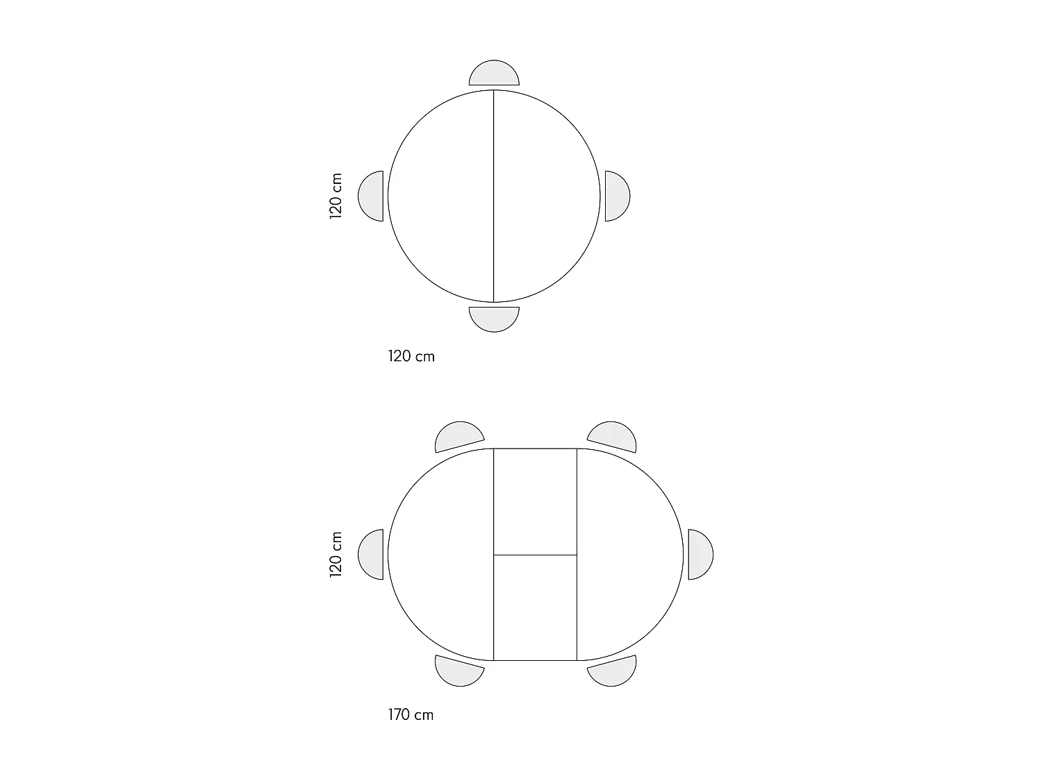 Tafel rond essen wit, poten wit metaal 120-170cm - PANTELLERIA