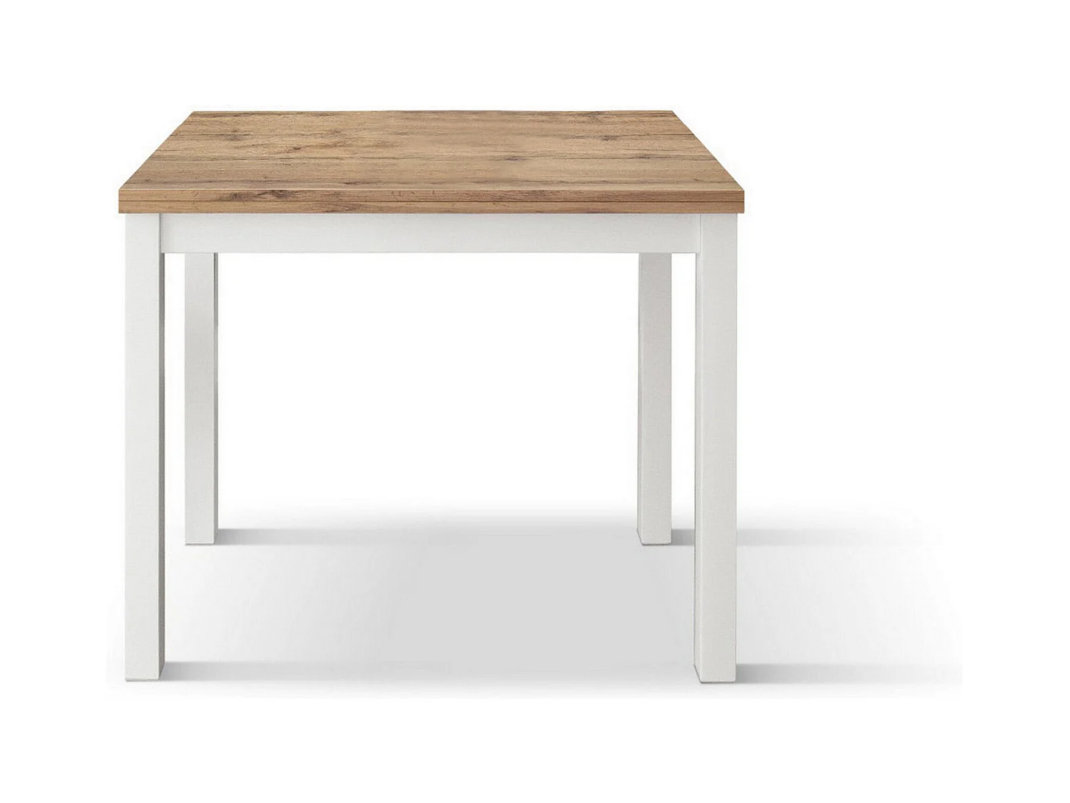Table en bois effet chêne avec pieds blancs, 90x90-180x90cm - POSITANO