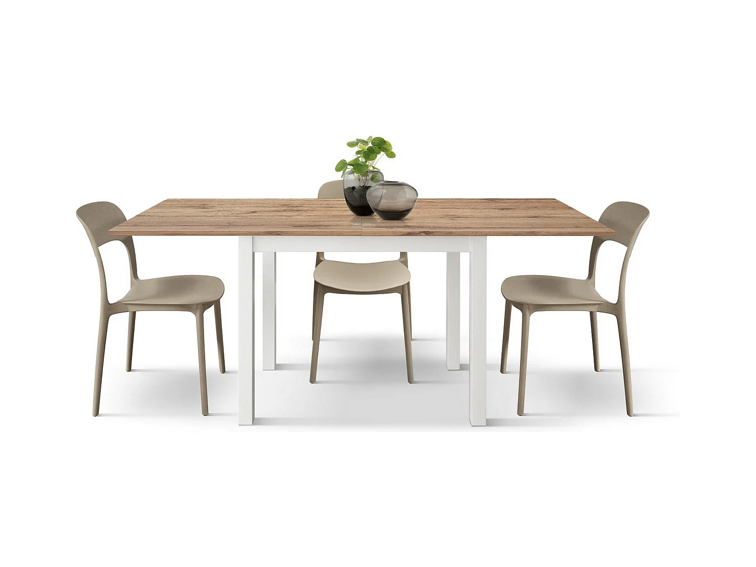 Table en bois effet chêne avec pieds blancs, 90x90-180x90cm - POSITANO