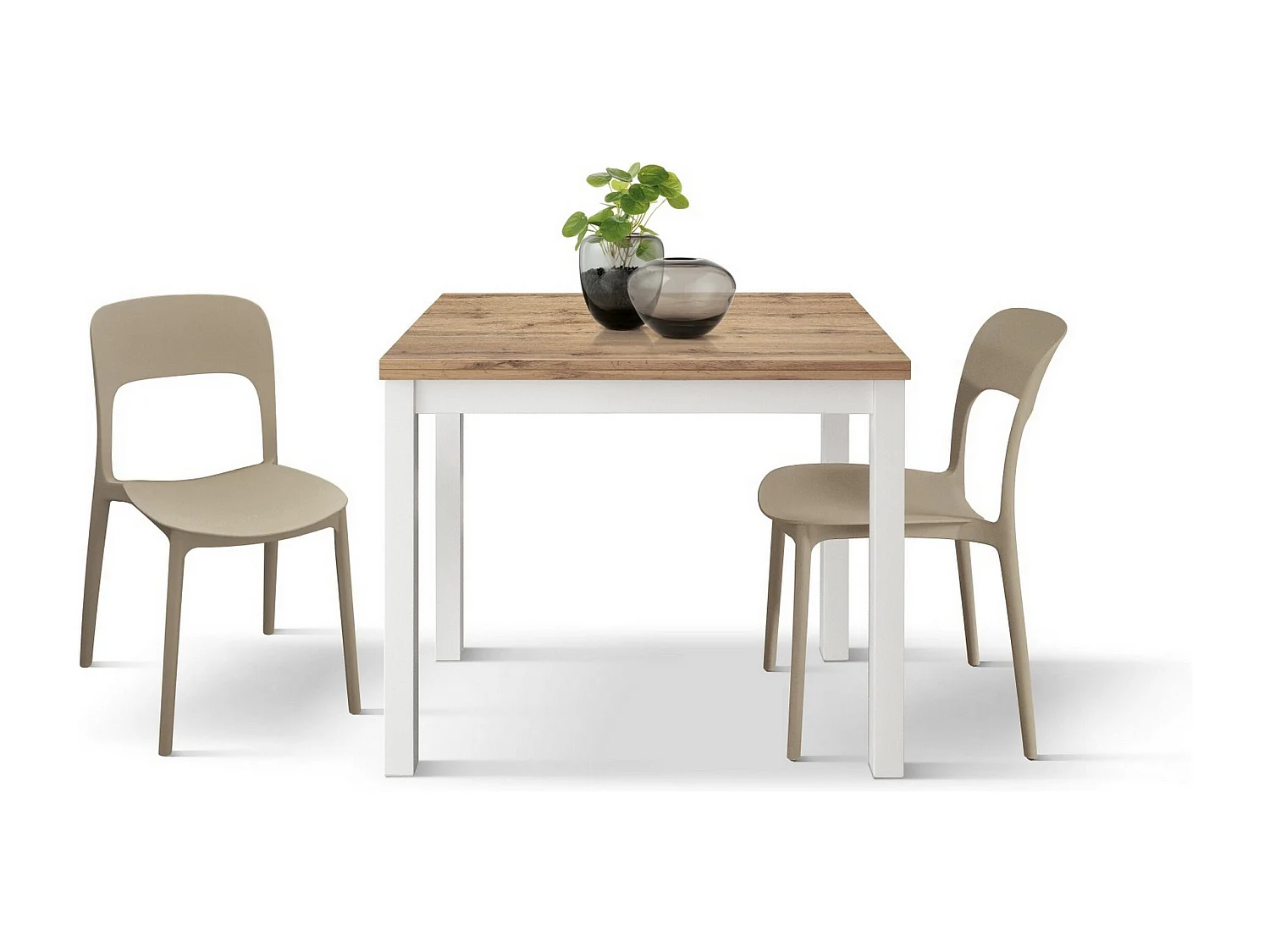 Holztisch in Eichenoptik mit weißen Beinen, 90x90-180x90cm - POSITANO