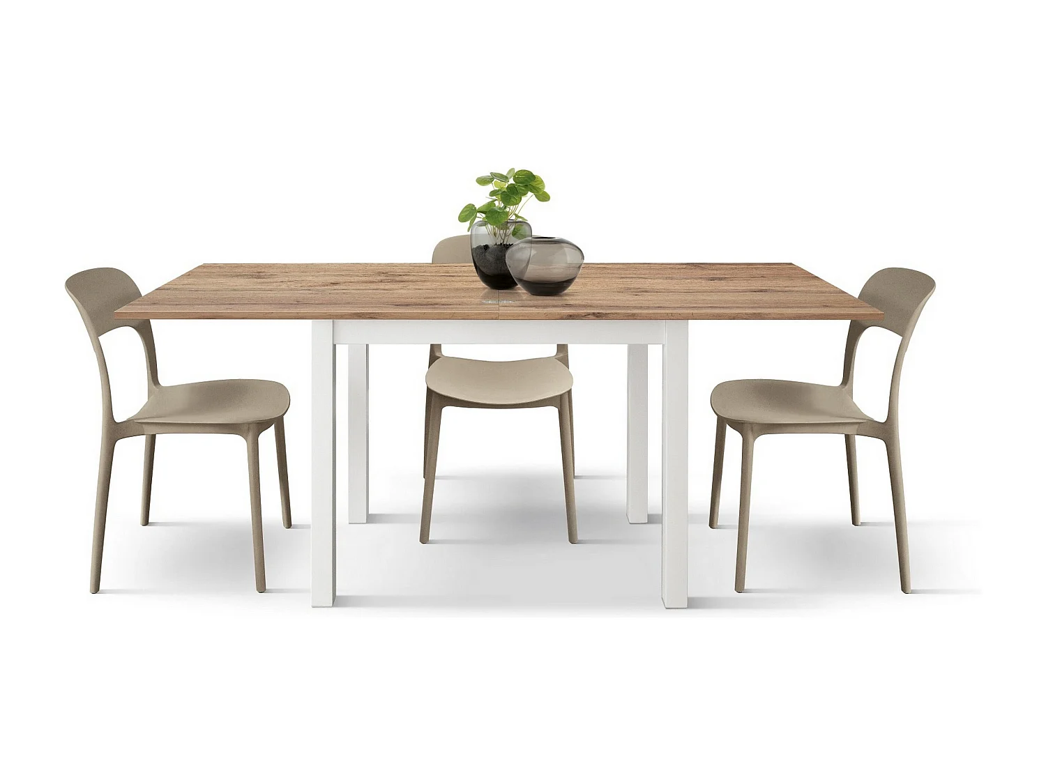 Holztisch in Eichenoptik mit weißen Beinen, 90x90-180x90cm - POSITANO