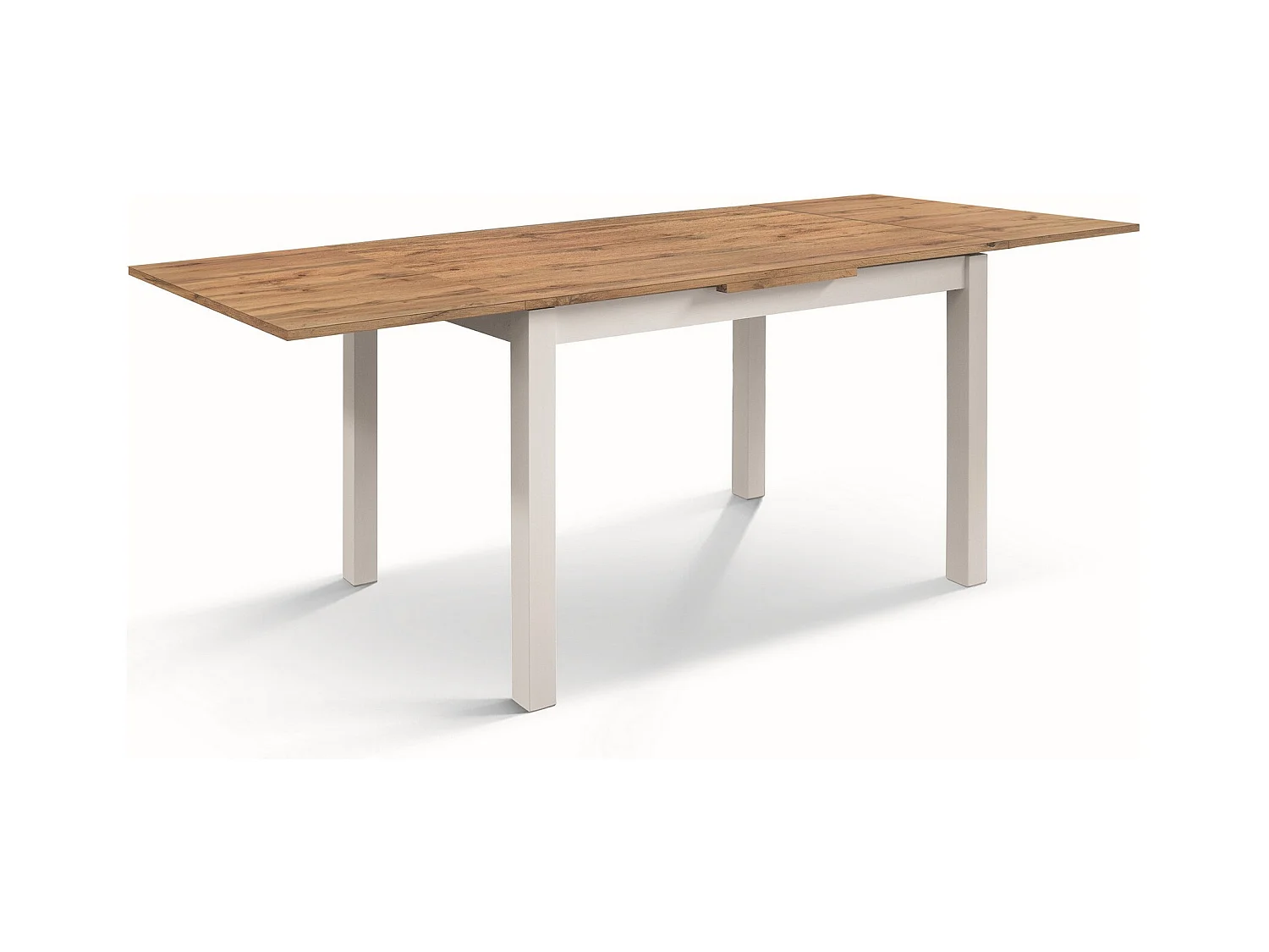 Holztisch in Eichenoptik mit weißen Beinen, 140X80-220x90cm lang - POSITANO