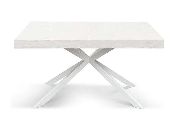 Holztisch, weiß lackiert, weißes X-Fußkreuz, ausziehbar 160x90 - CAMAIORE