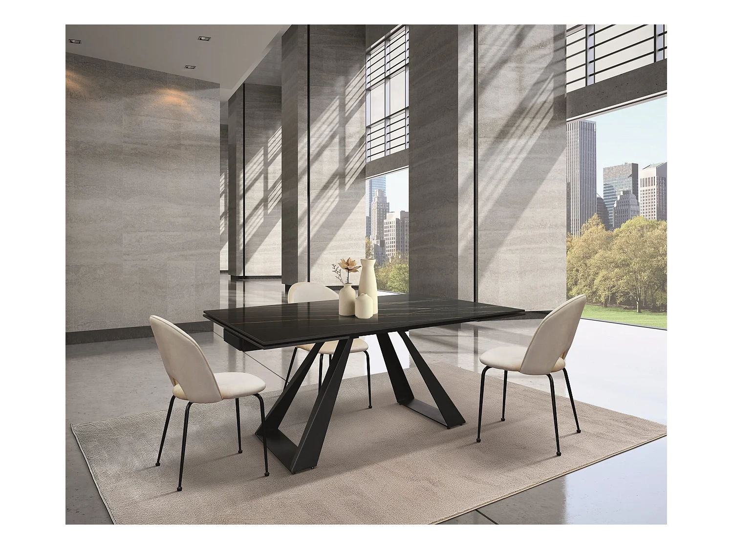 Mesa de vitrocerâmica preta, pernas de metal antracite 160x90-240x90cm - AJACCIO