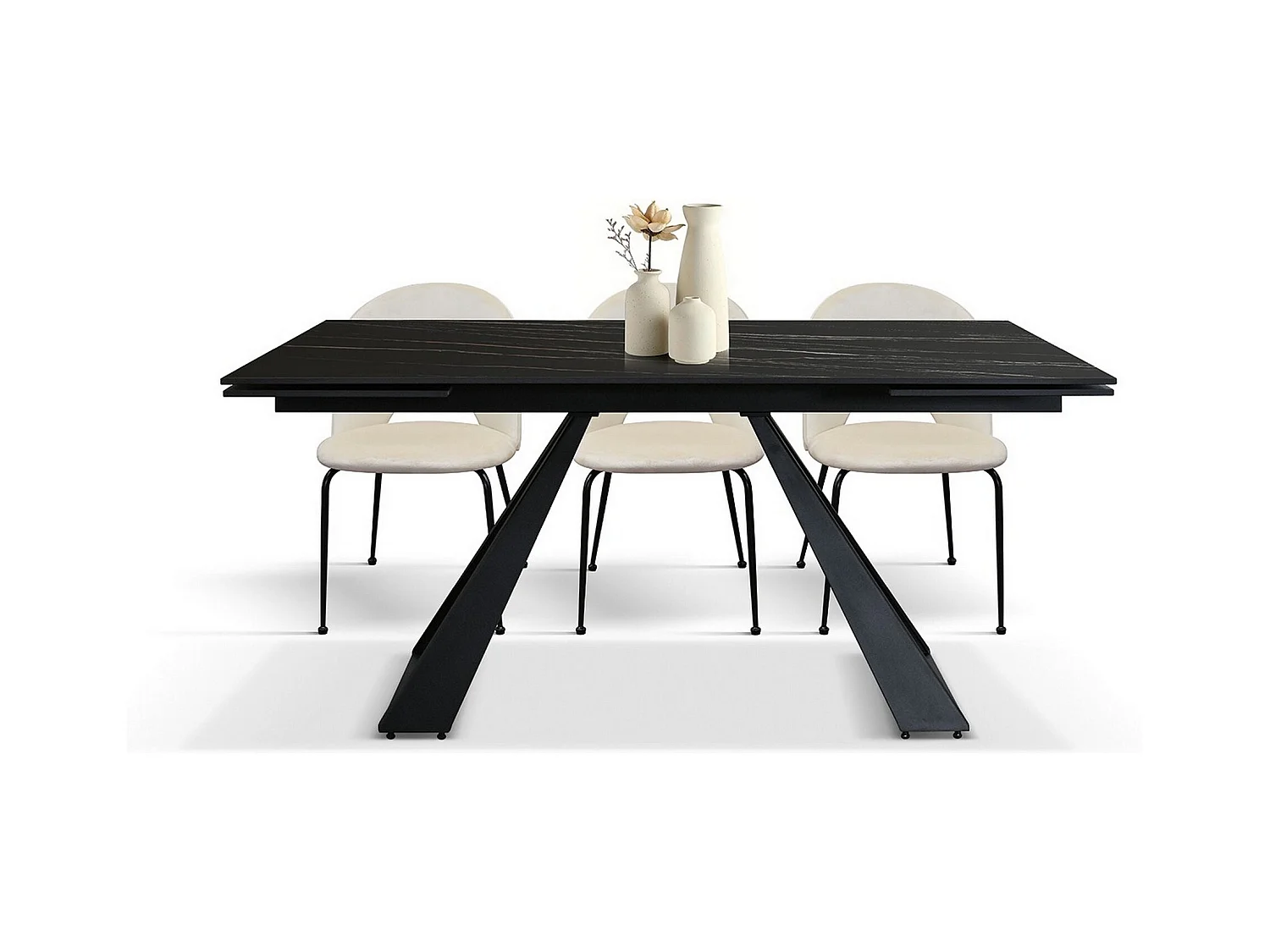 Mesa de vitrocerâmica preta, pernas de metal antracite 160x90-240x90cm - AJACCIO