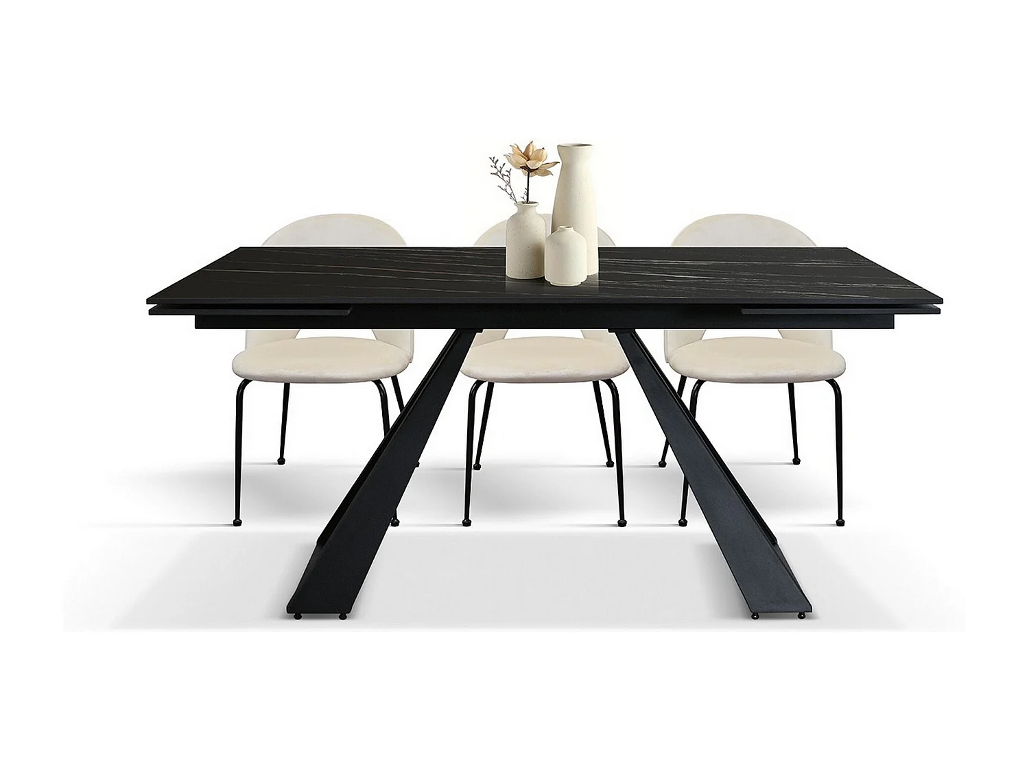 Table vitrocéramique noire, pieds métal anthracite 160x90-240x90cm - AJACCIO