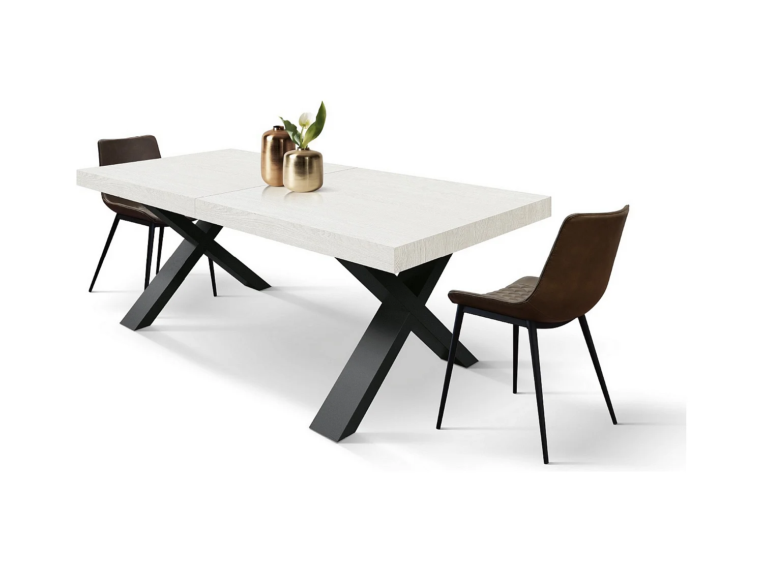 Mesa de madeira de freixo branco, pernas brancas, ext.180x90-260x90cm - AMALFI