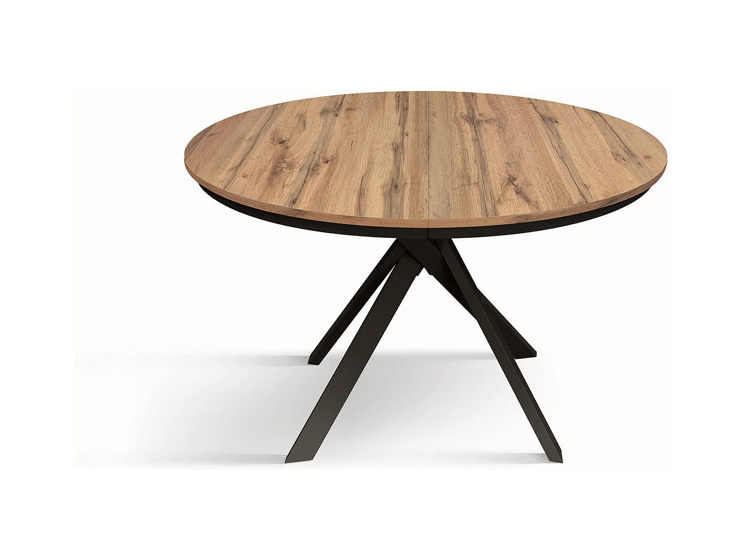 Table ronde en chêne rustique, pieds en métal anthracite 120-170cm - PANTELLERIA