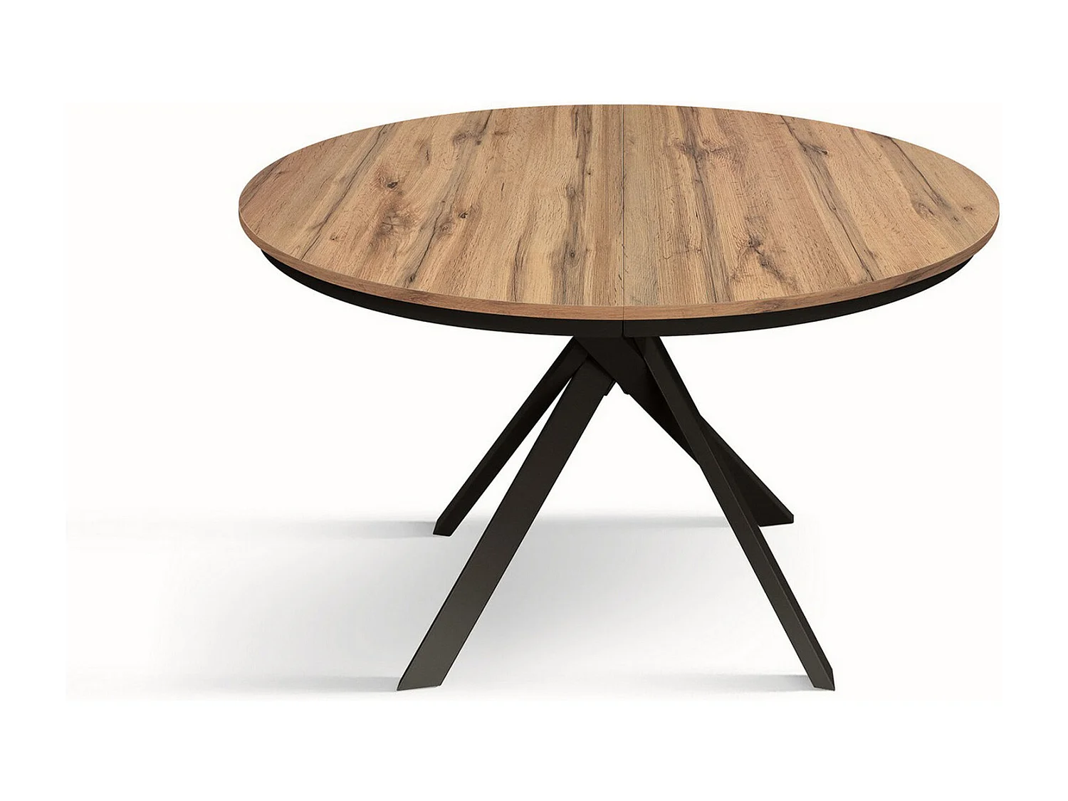 Table ronde en chêne rustique, pieds en métal anthracite 120-170cm - PANTELLERIA