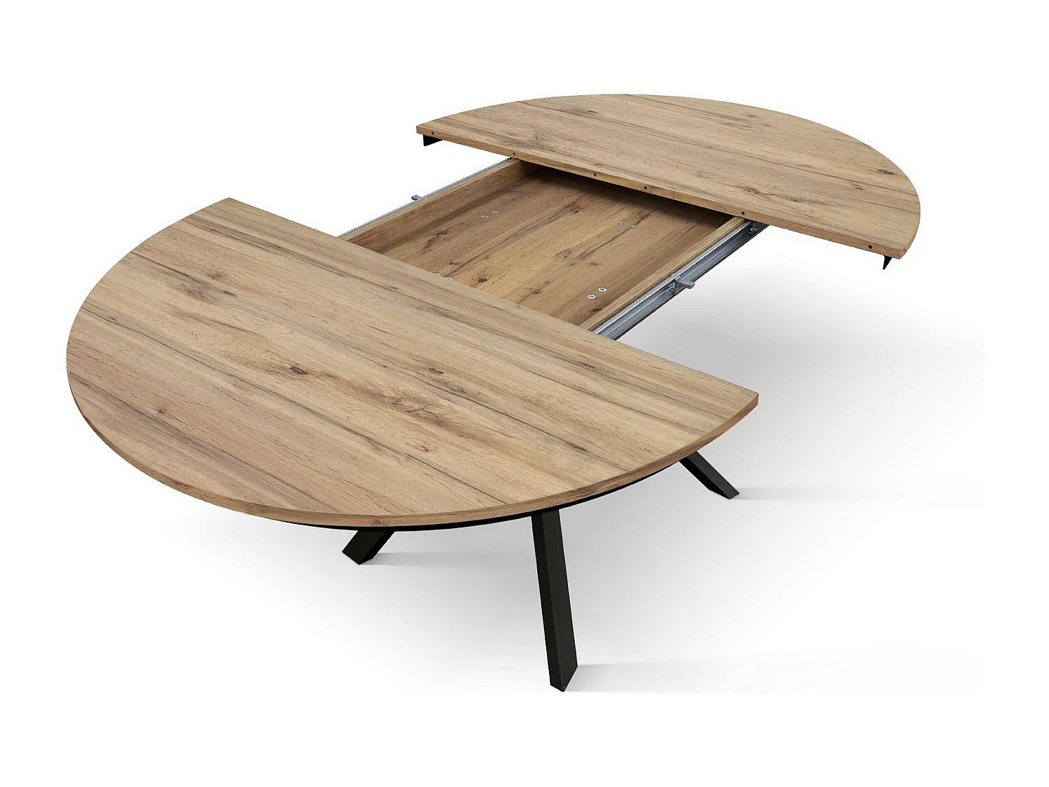 Table ronde en chêne rustique, pieds en métal anthracite 120-170cm - PANTELLERIA