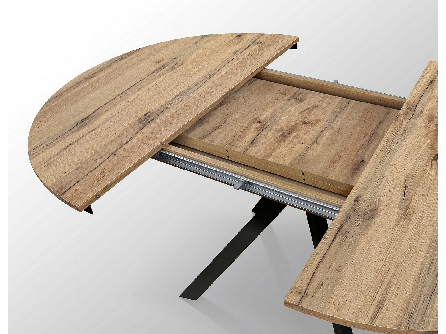 Table ronde en chêne rustique, pieds en métal anthracite 120-170cm - PANTELLERIA