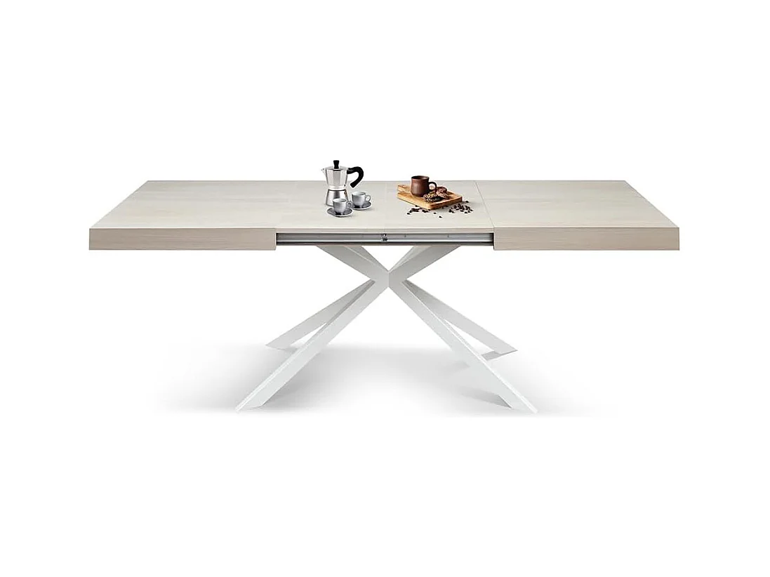 Tavolo legno, finitura olmo perla,base X bianco, allungabile 140x90 - CAMAIORE