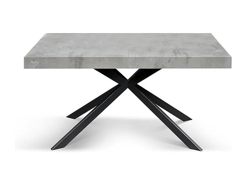 Table en bois, finition ciment, base X anthracite, extensible 140x90 - CAMAIORE