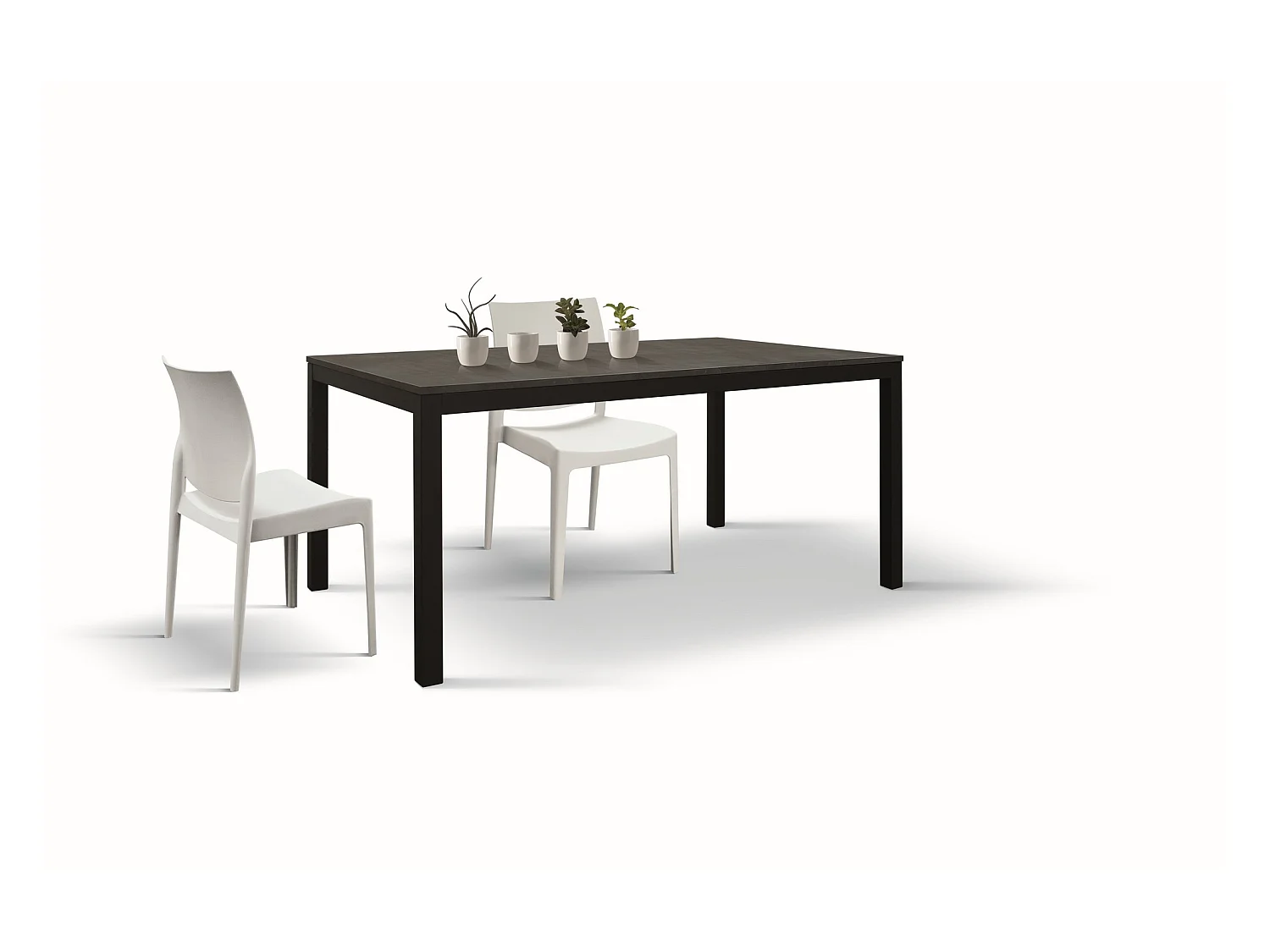 Table en bois, finition acier et métal anthracite, extensible 160x90 - TROPEA