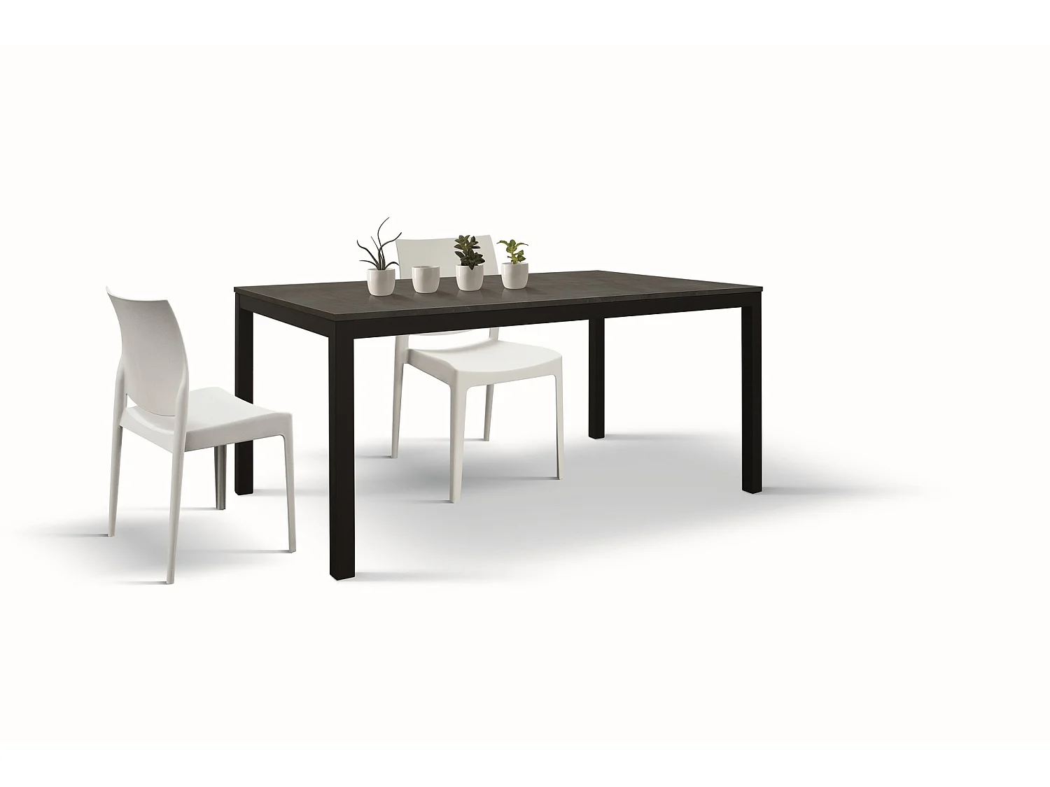 Table en bois, finition acier et métal anthracite, extensible 160x90 - TROPEA