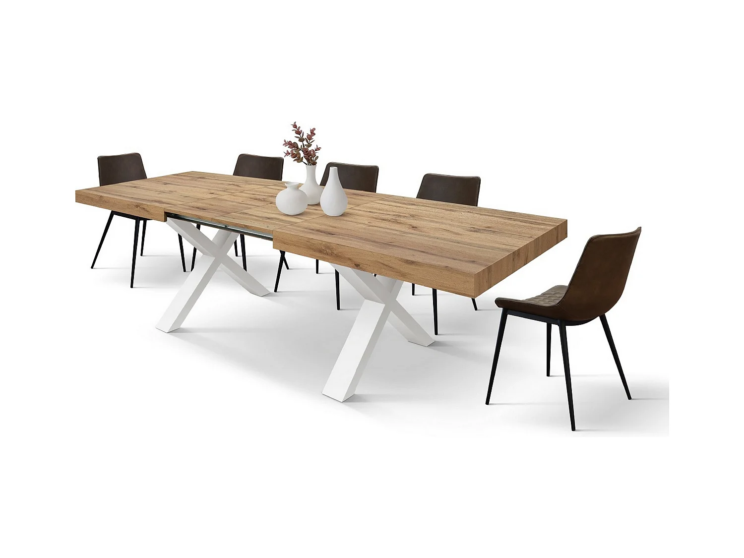 Mesa de madera efecto roble, patas antracita, ext.160x90-240x90cm - AMALFI