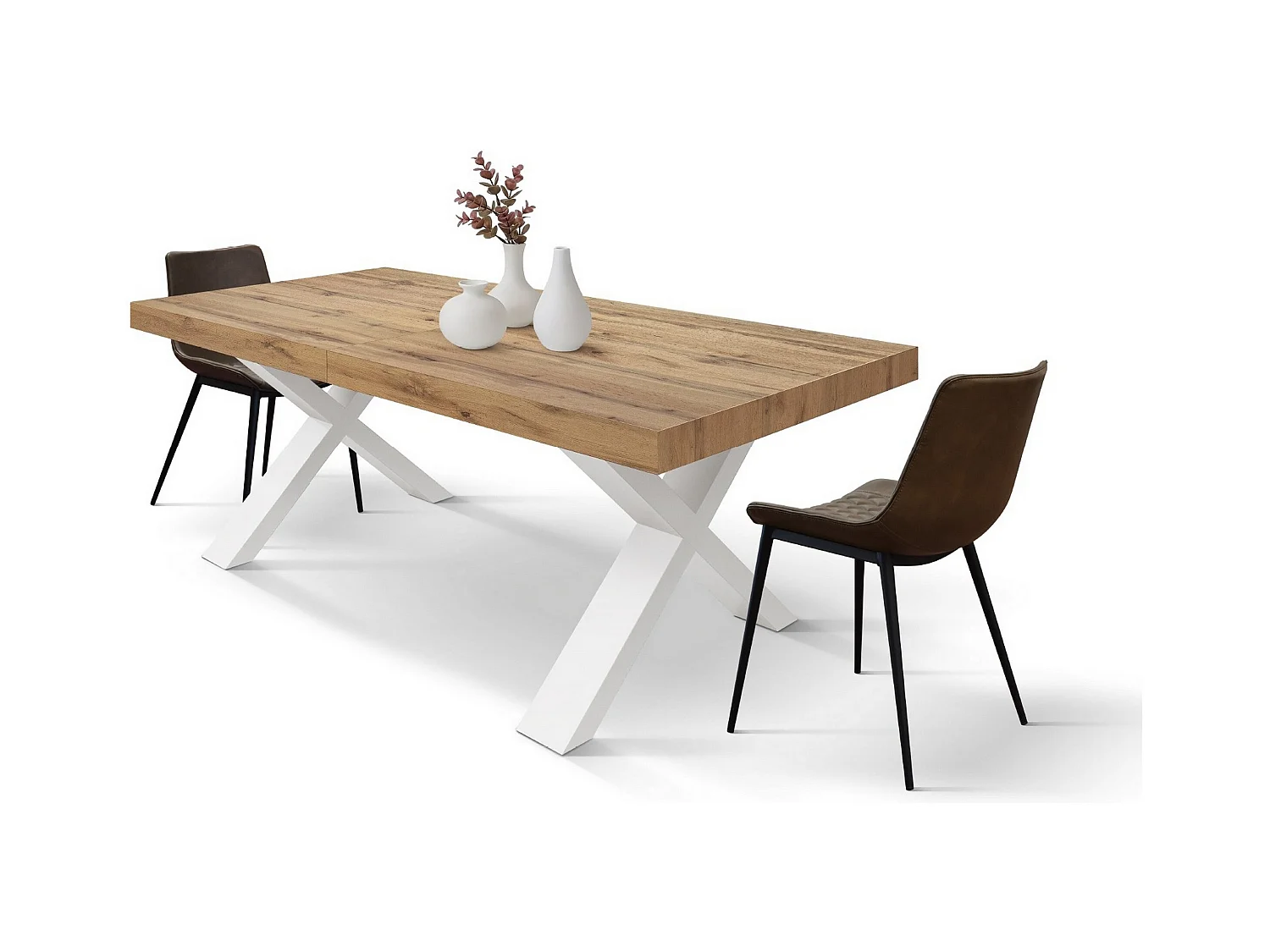 Table en bois effet chêne, pieds anthracite, ext.160x90-240x90cm - AMALFI