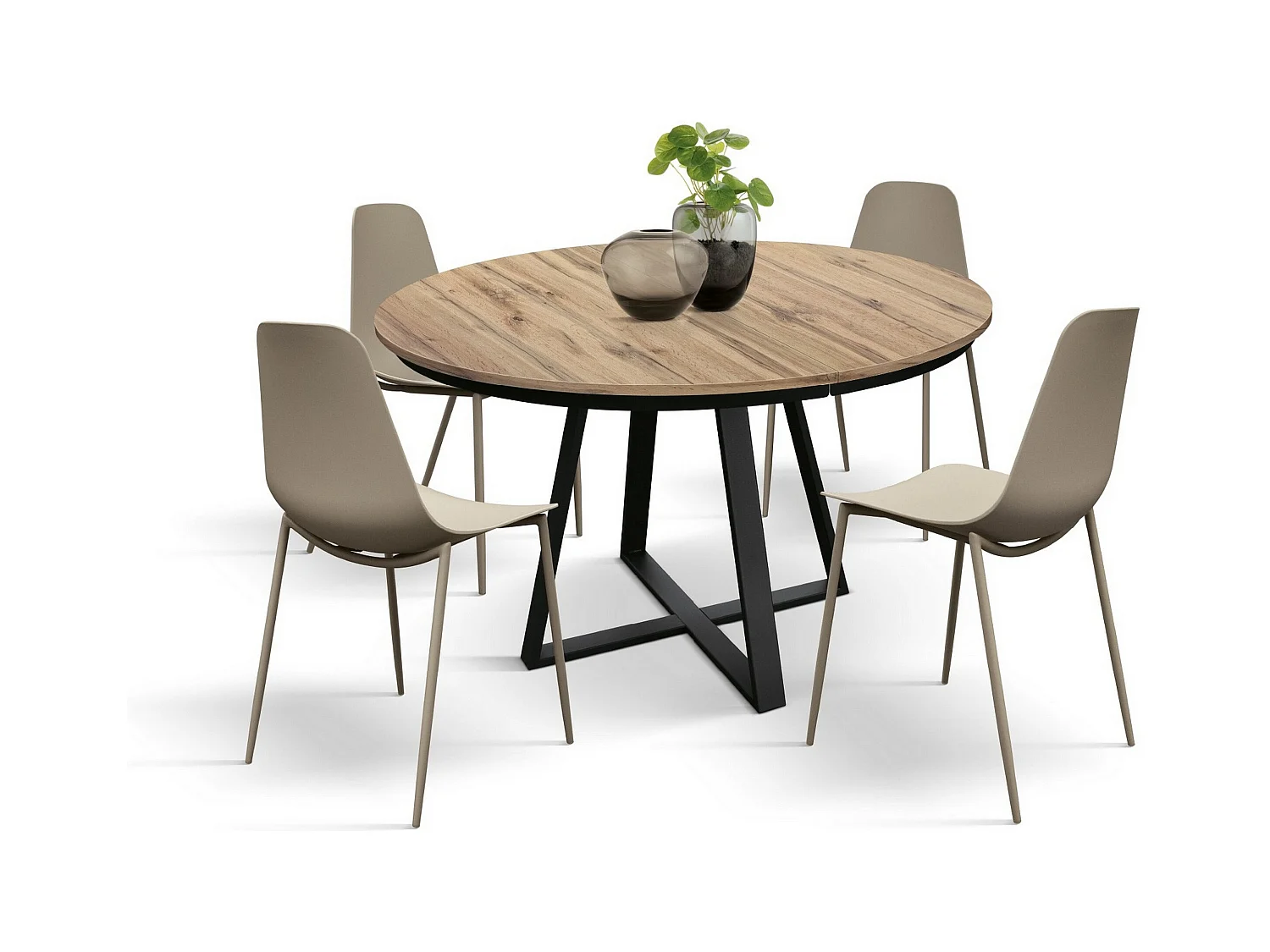 Okrągły stół z drewna z efektem dębu, antracytowa podstawa, podłużny ⌀120 - PANTELLERIA