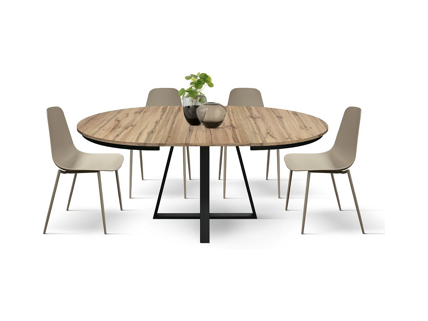 Okrągły stół z drewna z efektem dębu, antracytowa podstawa, podłużny ⌀120 - PANTELLERIA