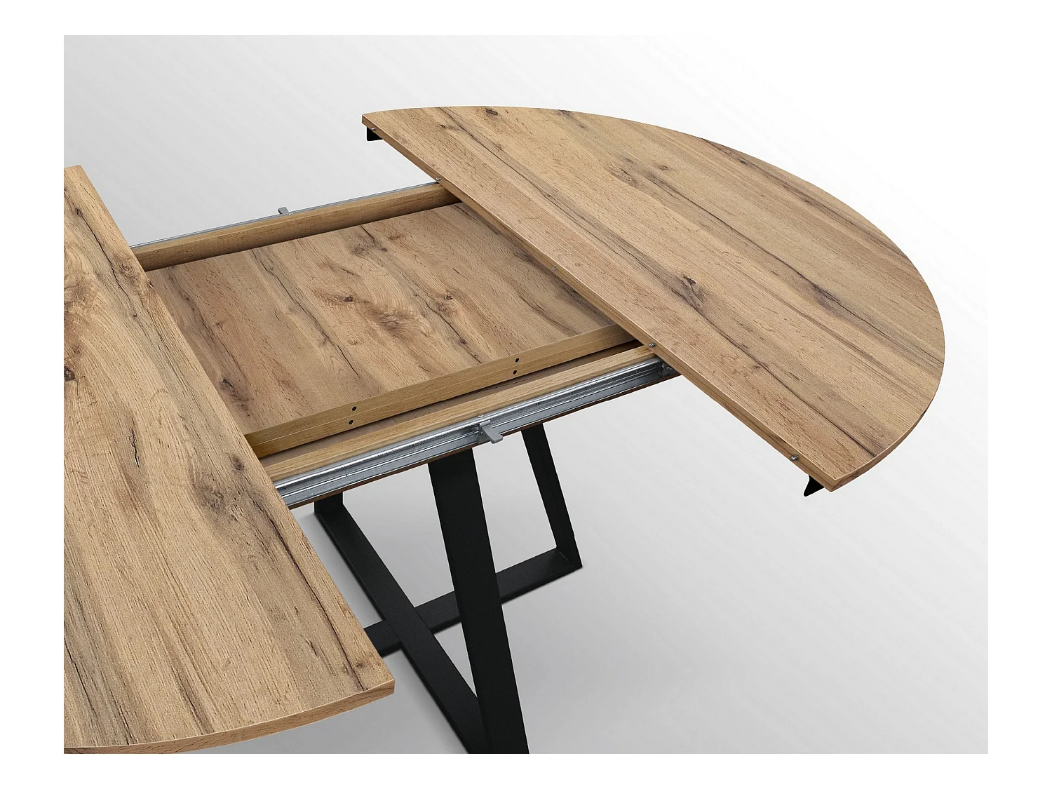 Okrągły stół z drewna z efektem dębu, antracytowa podstawa, podłużny ⌀120 - PANTELLERIA