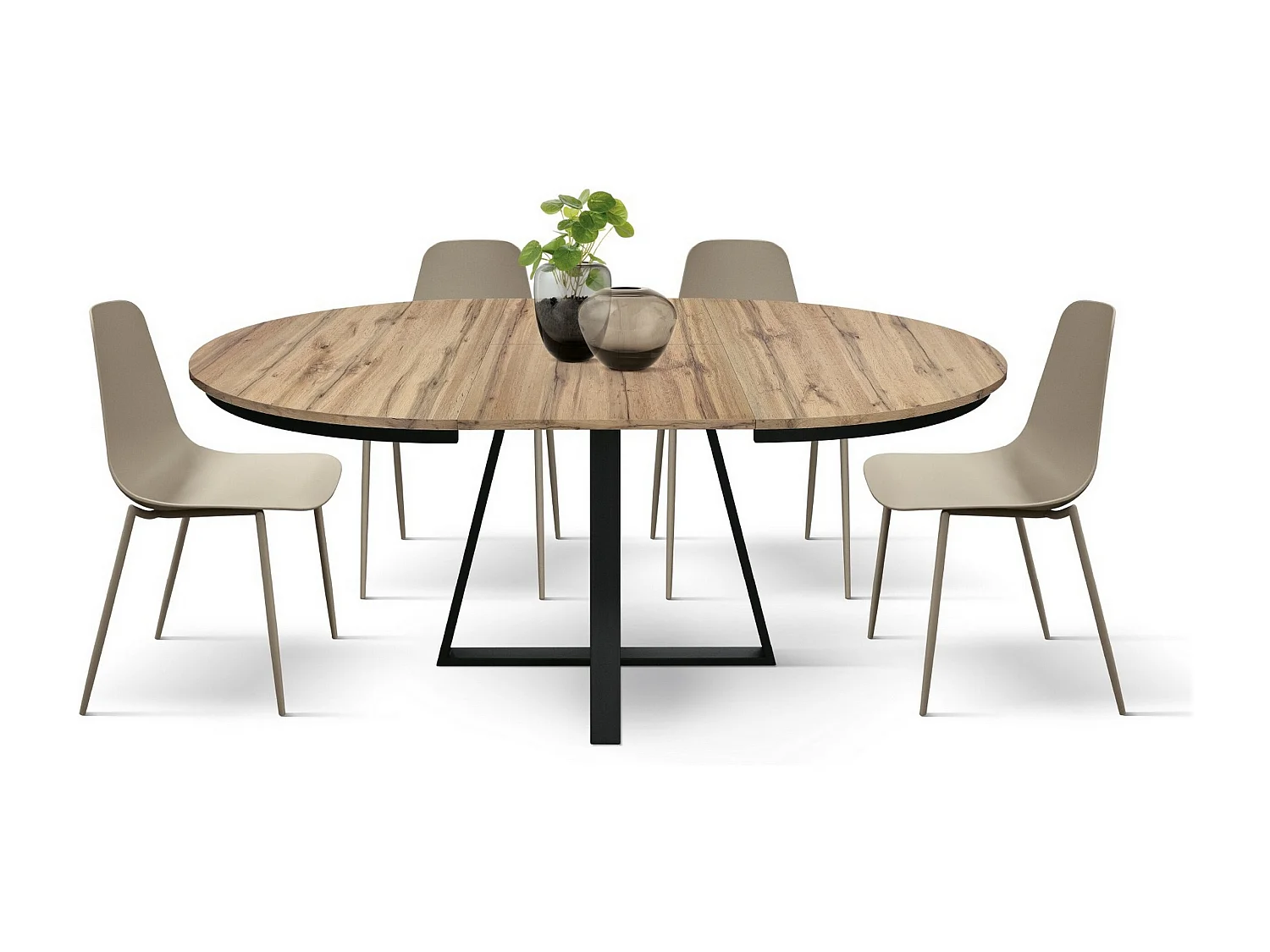 Runder Tisch aus Holz in Eichenoptik, anthrazitfarbener Fuß, länglich ⌀120 - PANTELLERIA