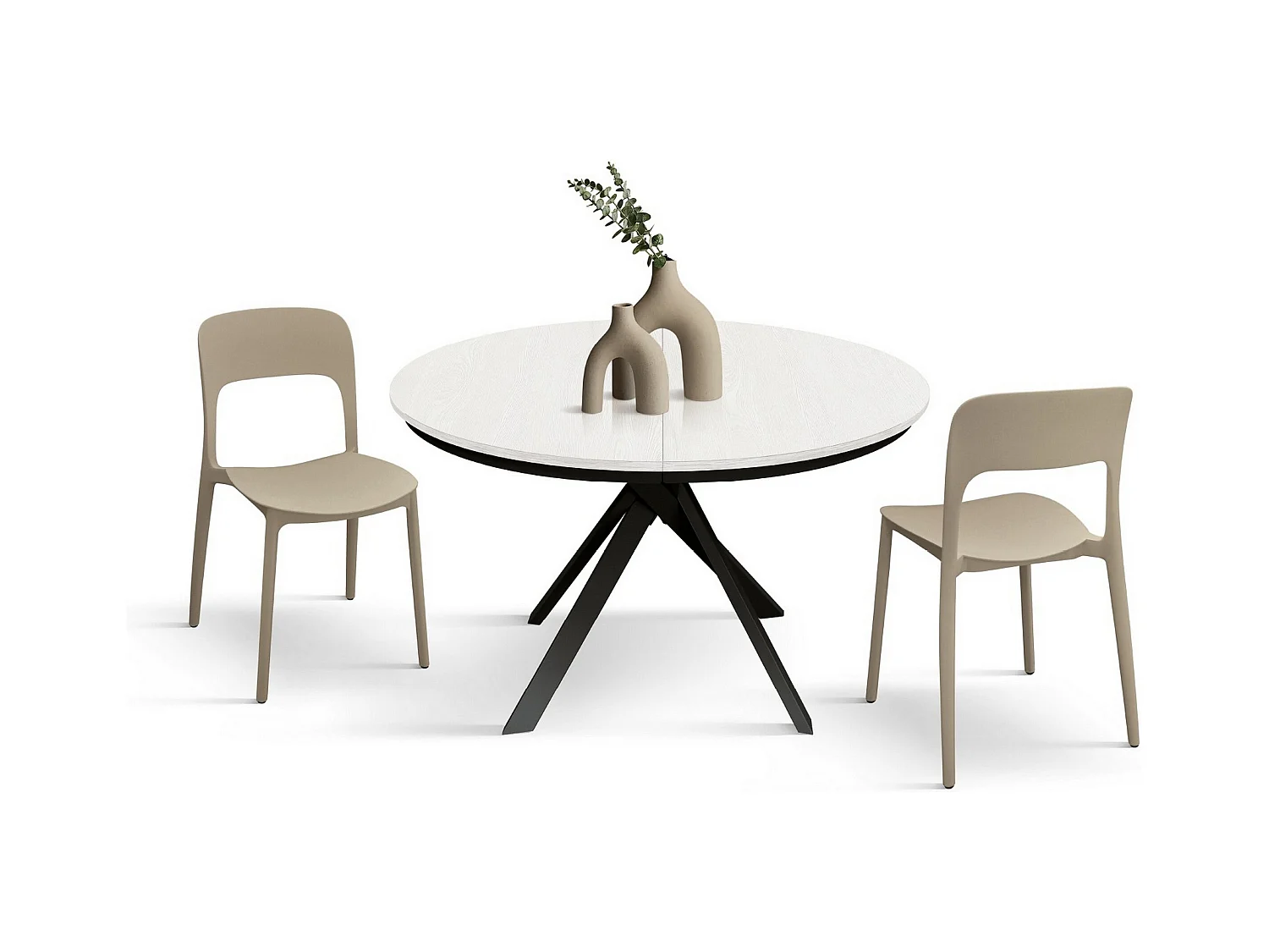 Mesa redonda em freixo branco, pernas em metal antracite 120-170cm - PANTELLERIA