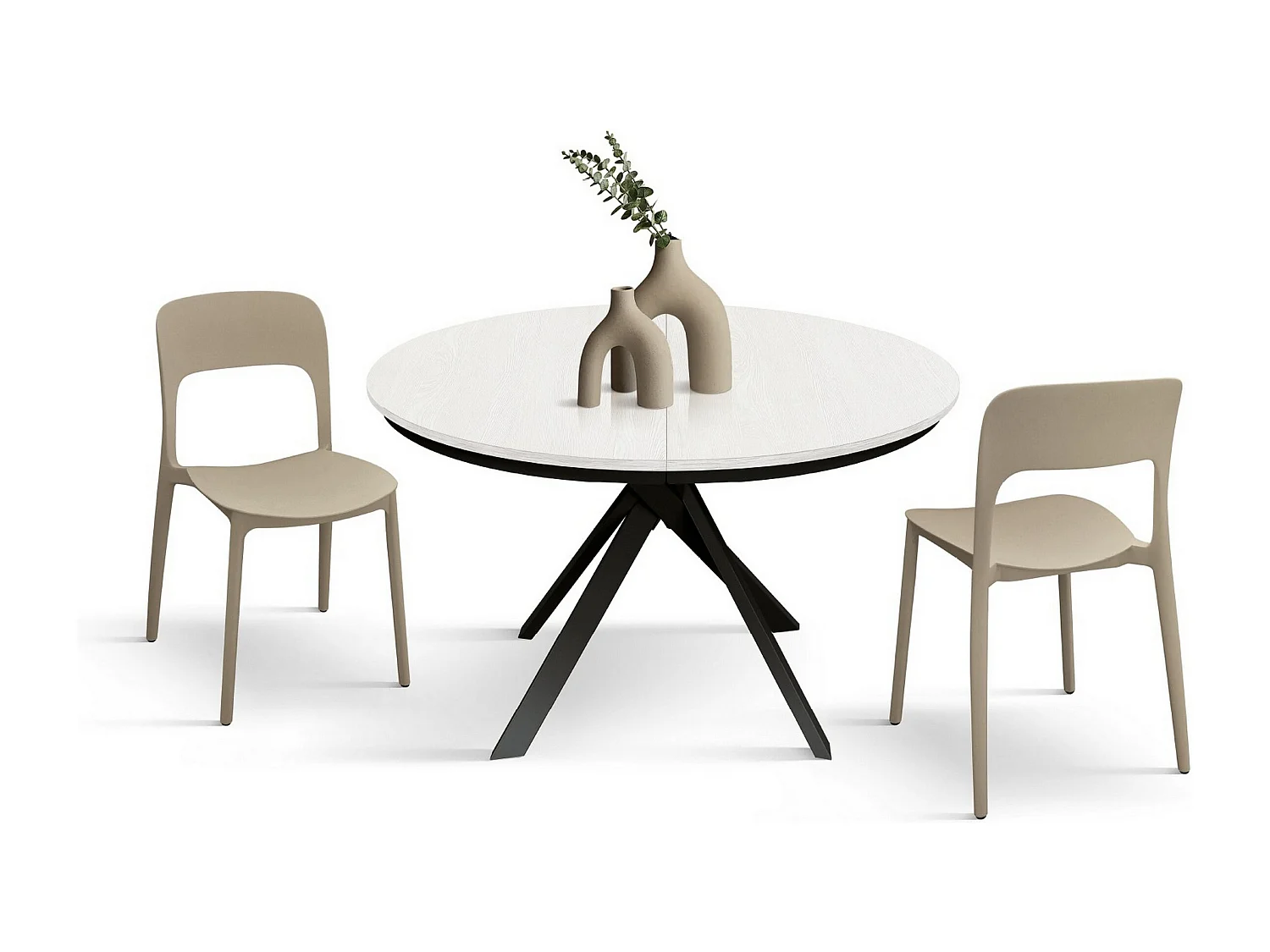 Table ronde frêne blanc, pieds métal anthracite 120-170cm - PANTELLERIA