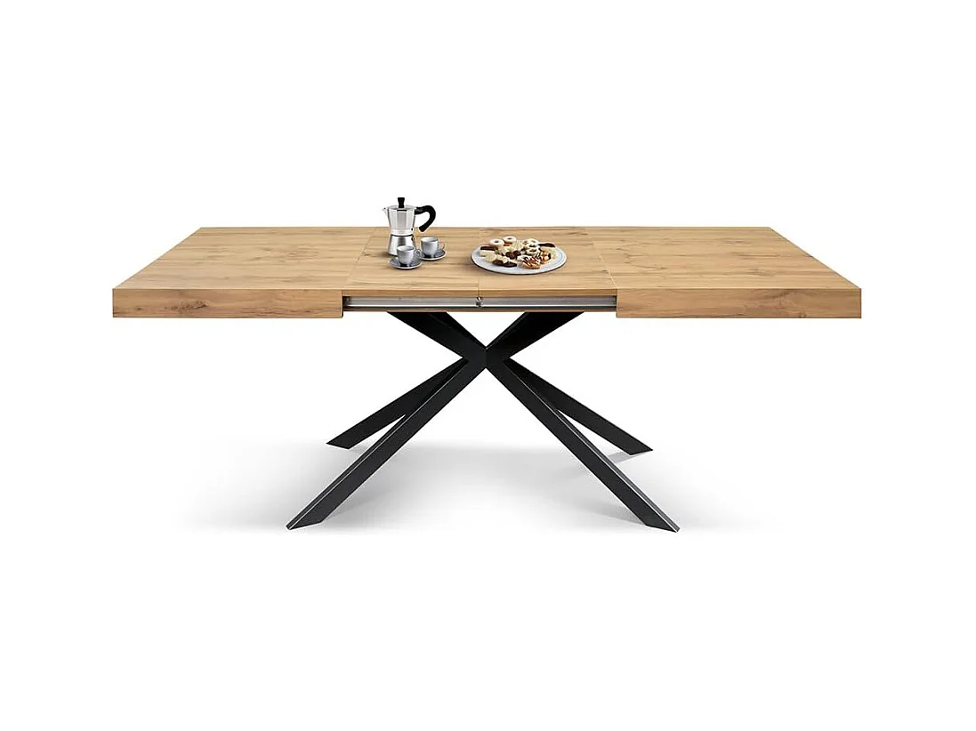 Tavolo legno, finitura rovere ,base X antracite, allungabile 160x90 - CAMAIORE