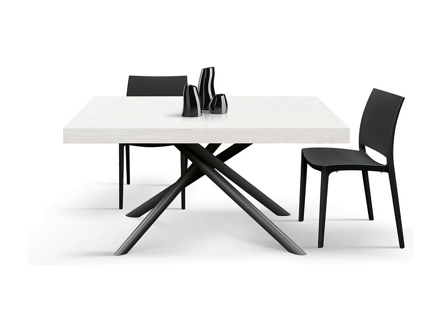 Mesa de madeira, cinza branco, base antracite, ext.160x90-240x90cm - CARRARA