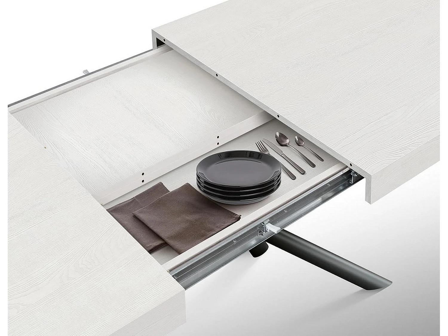 Mesa de madeira, cinza branco, base antracite, ext.160x90-240x90cm - CARRARA