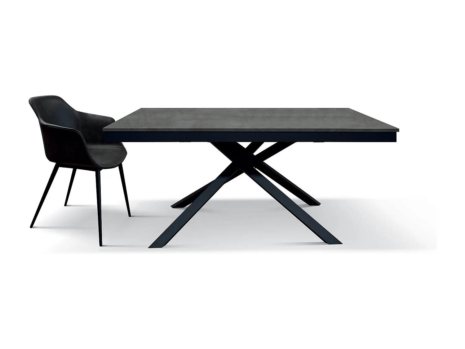 Table en bois, finition acier oxydé, base noire, extensible 120x80 - VOLPAIA