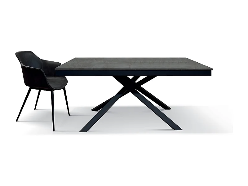 Houten tafel, afwerking in geoxideerd staal, zwart onderstel, uitschuifbaar 120x80 - VOLPAIA