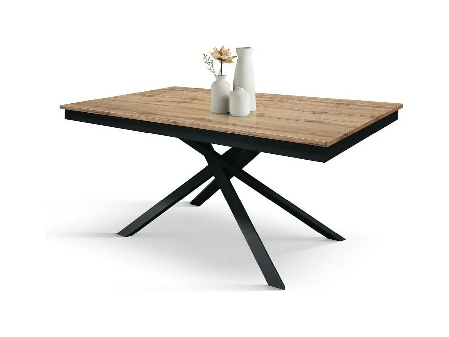 Table en bois, effet chêne, base anthracite, 140x80-190x80cm de long - VOLPAIA