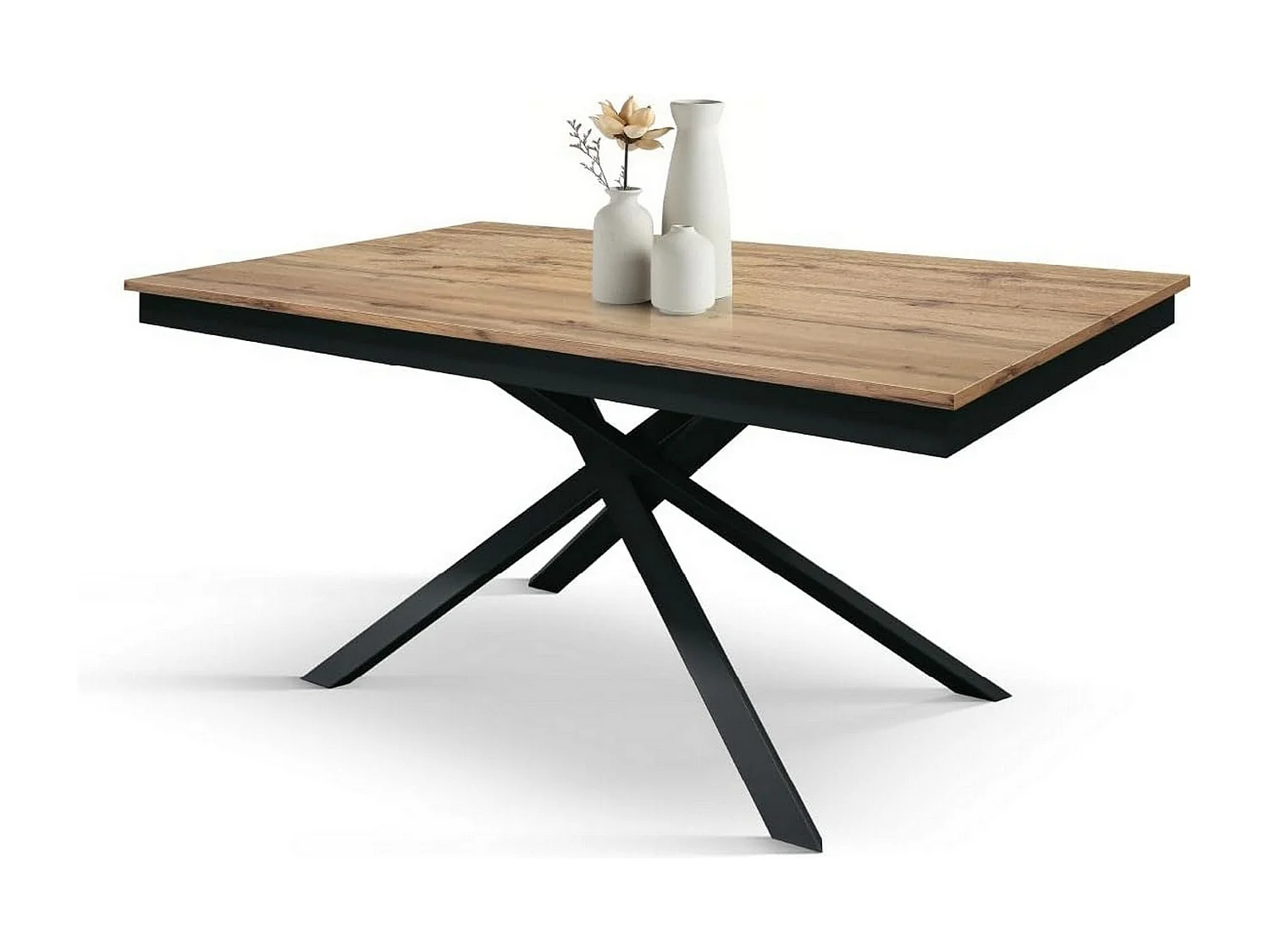 Table en bois, effet chêne, base anthracite, 140x80-190x80cm de long - VOLPAIA