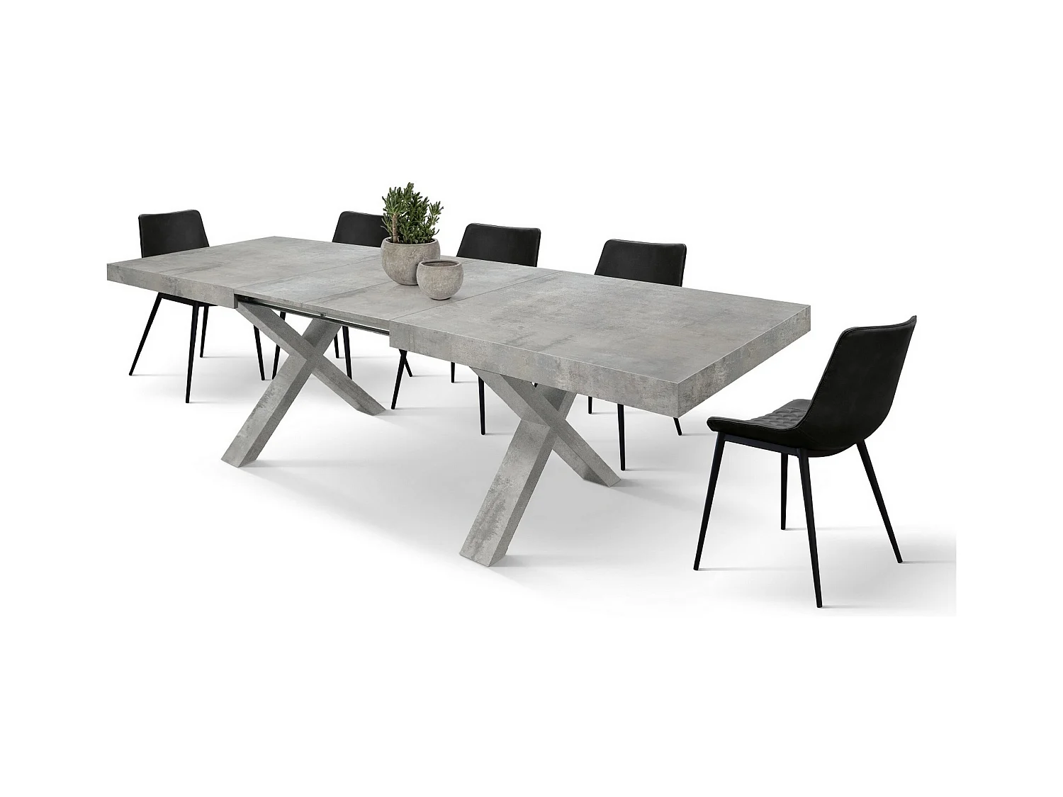 Cementgrijze uitschuifbare houten tafel160x90-240x90cm - AMALFI