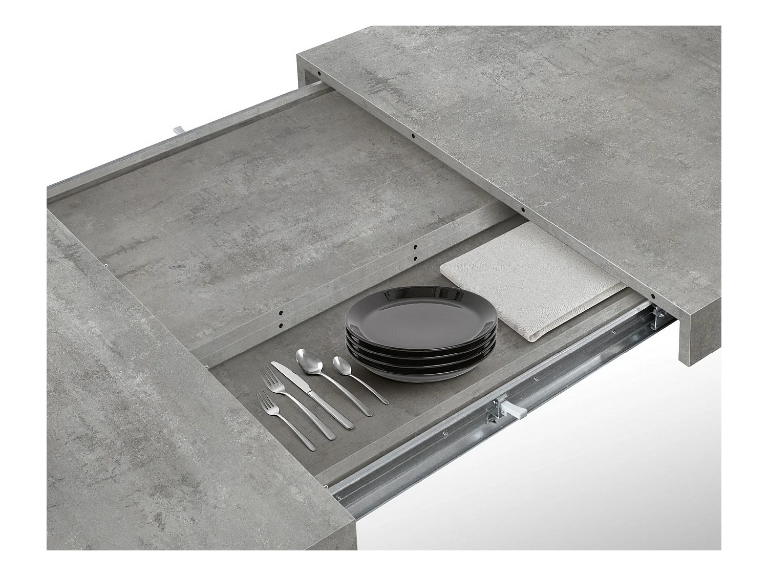 Cementgrijze uitschuifbare houten tafel160x90-240x90cm - AMALFI