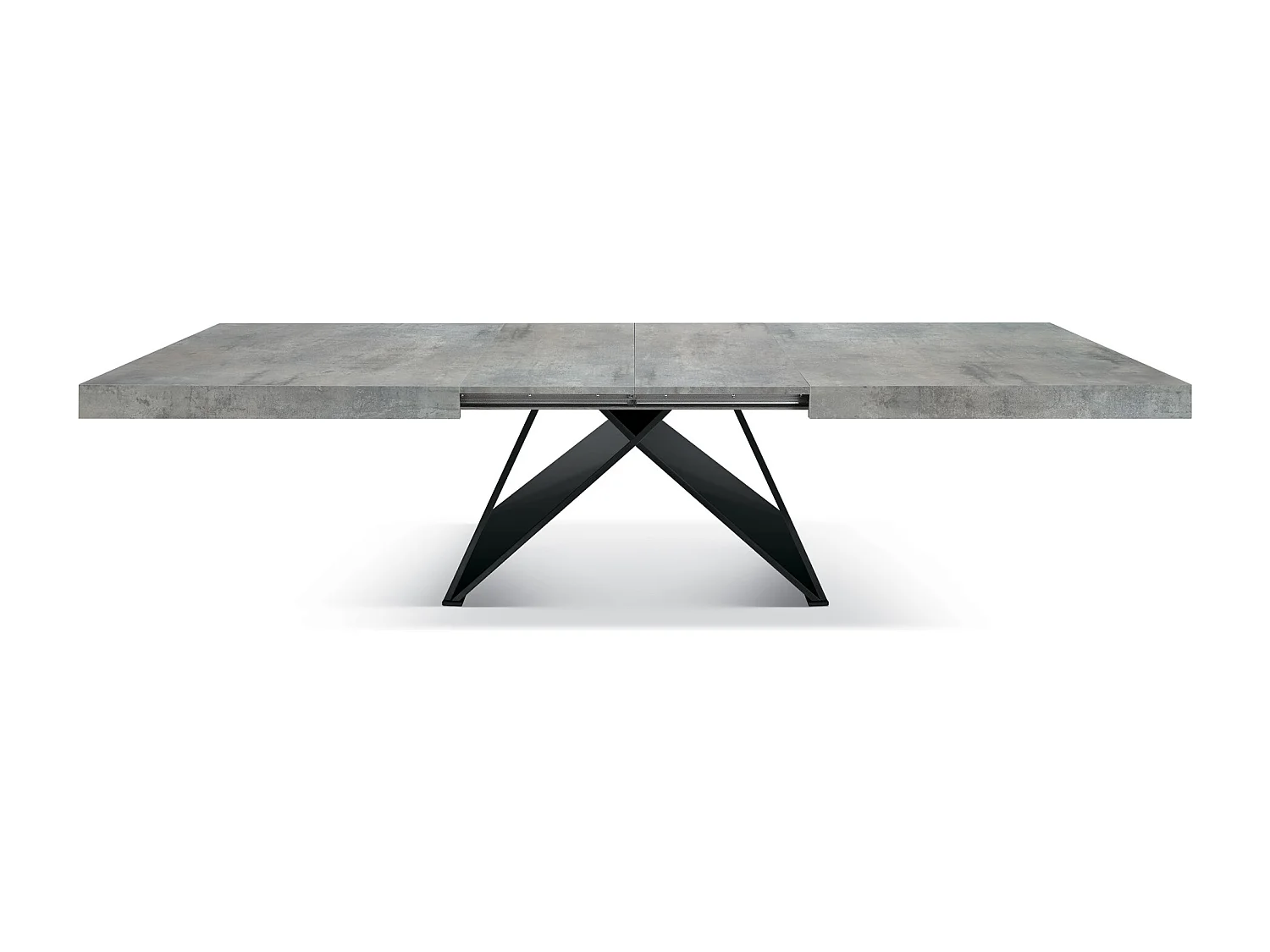 Houten tafel, betongrijs, antraciet onderstel, lengte 160×90-240×90cm - VULCANO