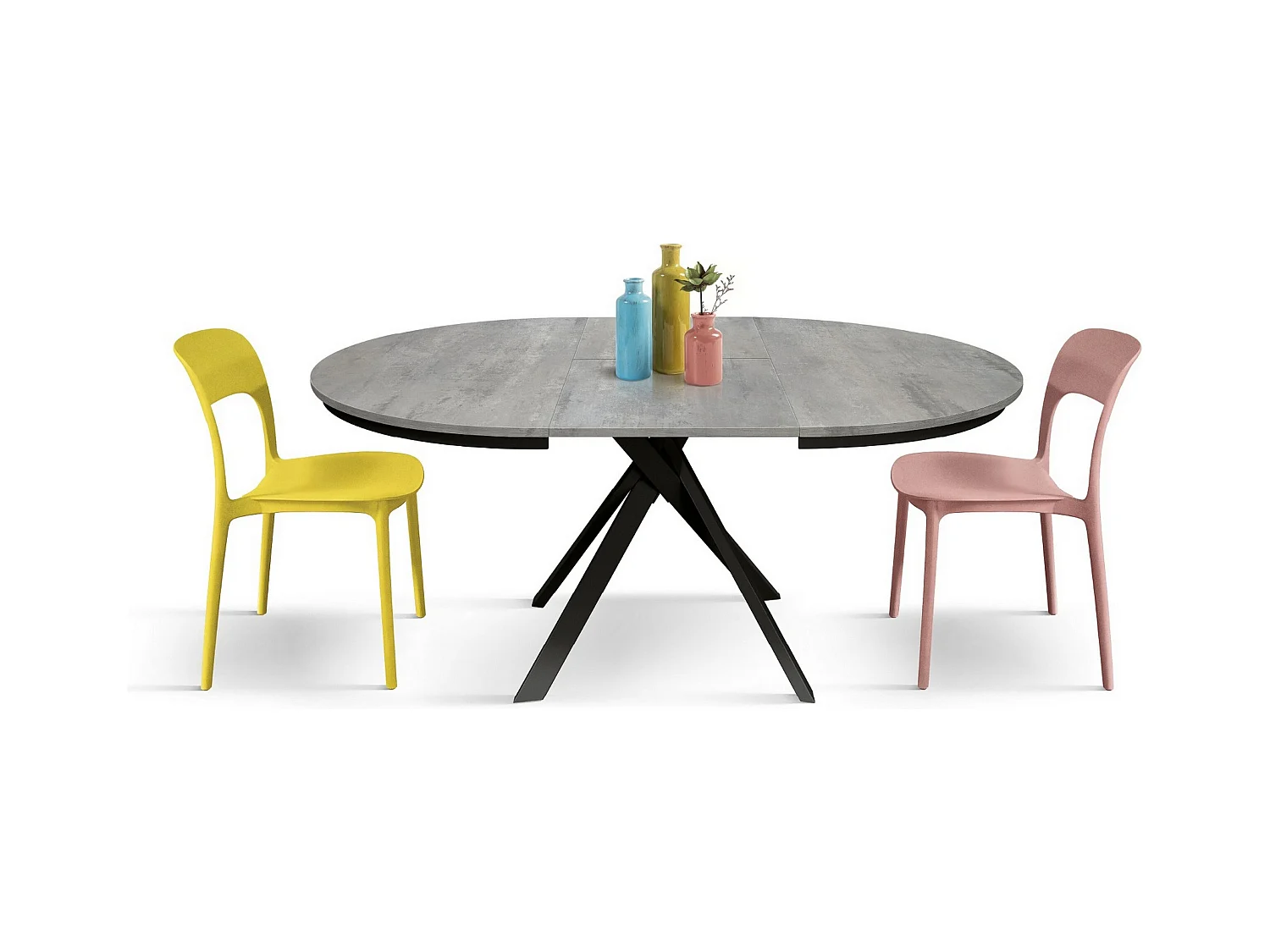 Table ronde gris ciment, pieds en métal anthracite 120-170cm - PANTELLERIA