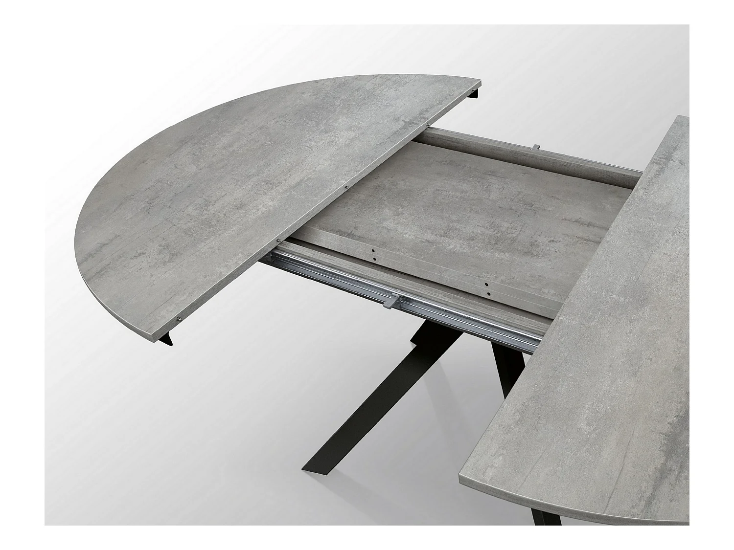 Table ronde gris ciment, pieds en métal anthracite 120-170cm - PANTELLERIA