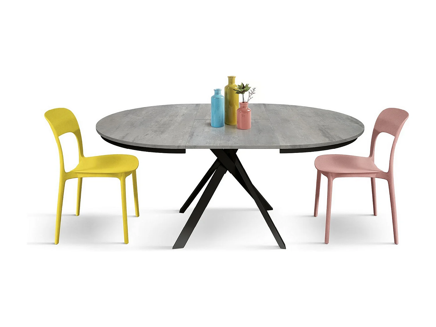 Runder Tisch zementgrau, anthrazitfarbene Metallbeine 120-170cm - PANTELLERIA