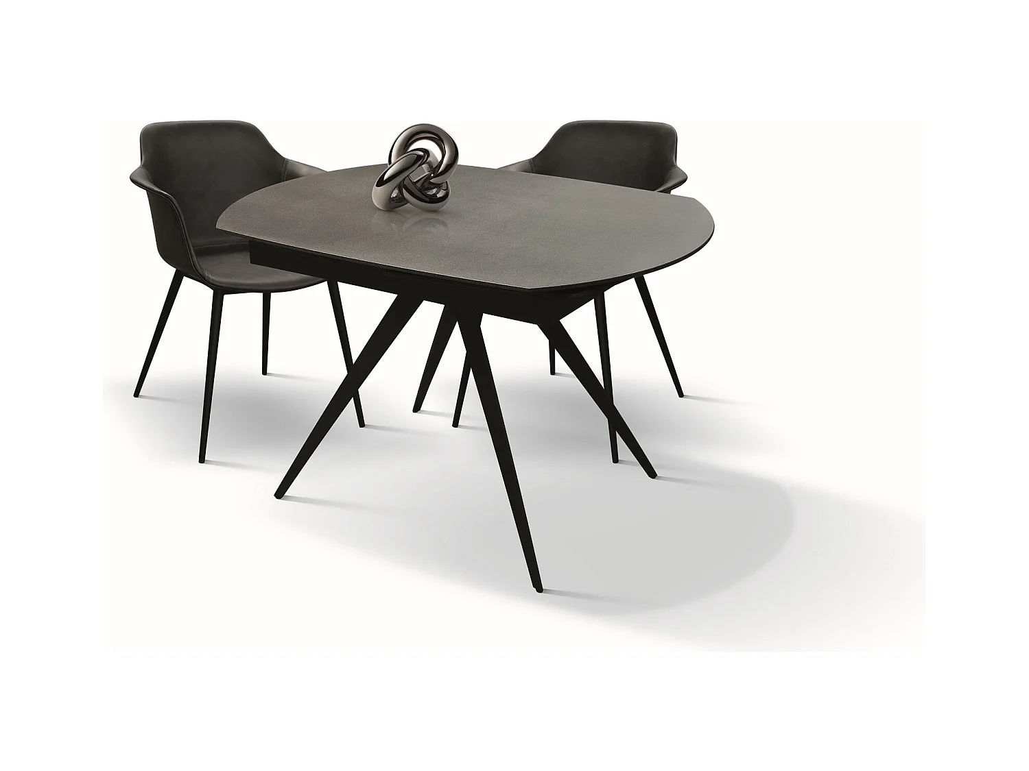 Glaskeramiek tafel grijs, metaal antraciet, uitschuifbaar 120x90 - LAVEZZI