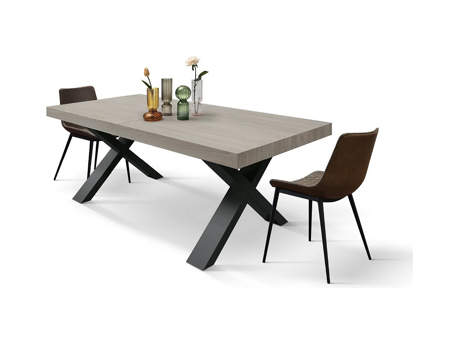 Perlenulme Holztisch, anthrazit X-Beine, ext.160x90-240x90cm - AMALFI