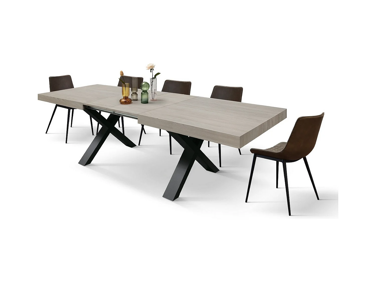 Perlenulme Holztisch, anthrazit X-Beine, ext.160x90-240x90cm - AMALFI