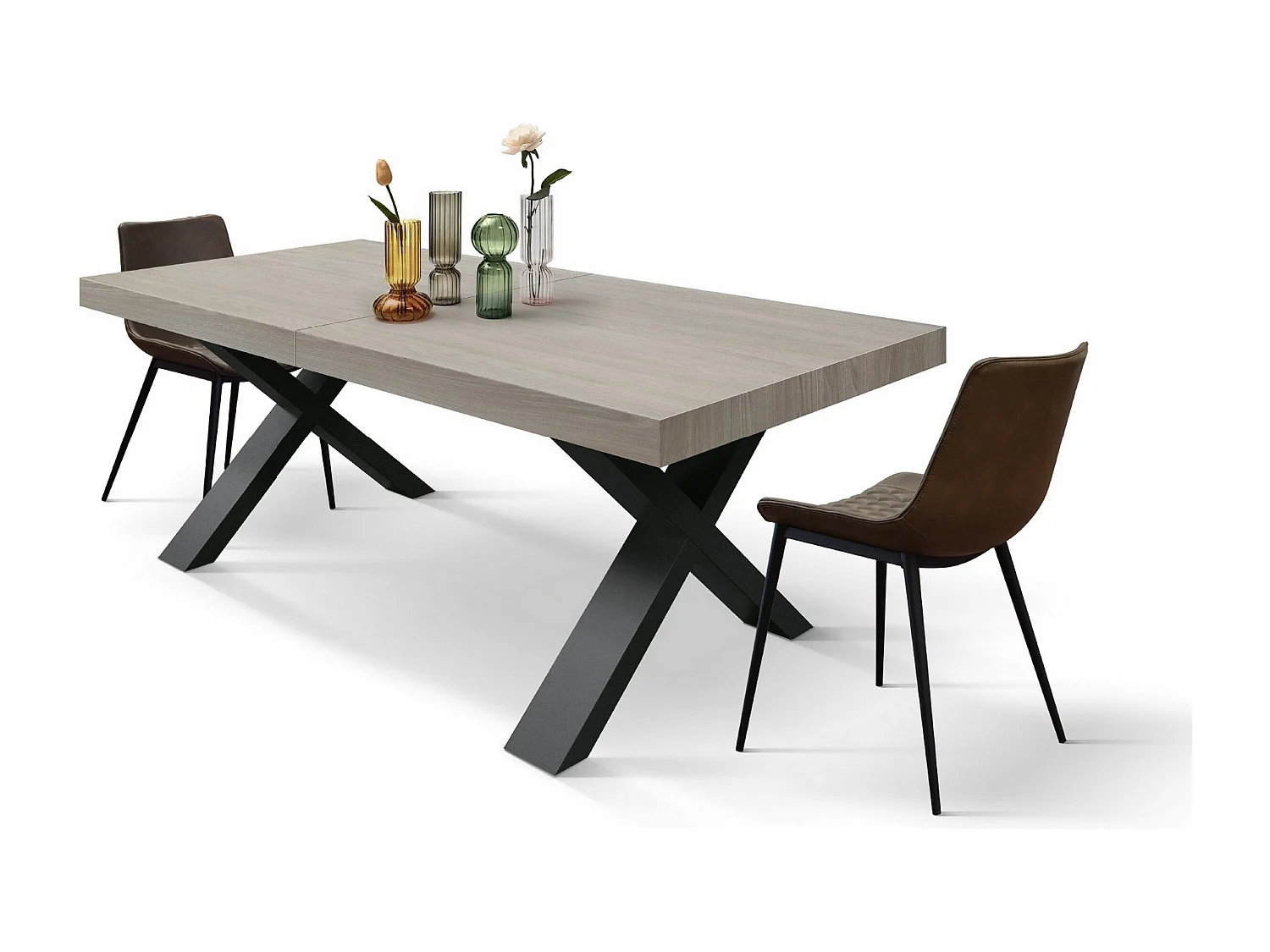 Perlenulme Holztisch, anthrazit X-Beine, ext.160x90-240x90cm - AMALFI