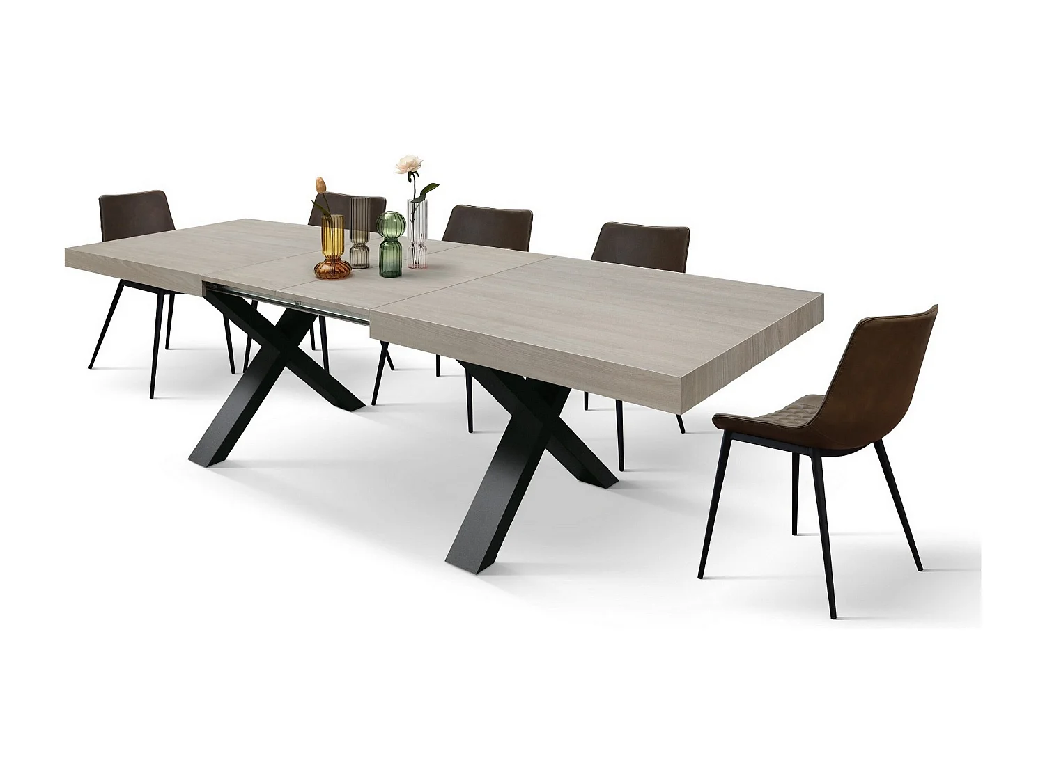 Perlenulme Holztisch, anthrazit X-Beine, ext.160x90-240x90cm - AMALFI