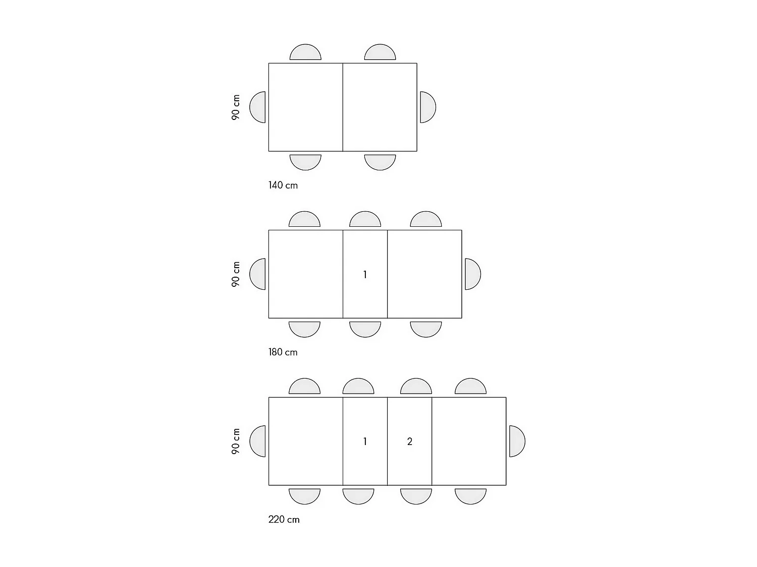 Holztisch, Ausführung Eiche rustikal, 140x90-220x90cm - MARZAMEMI