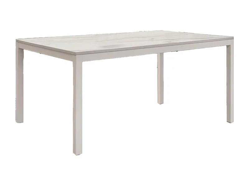 Holztisch, Marmorierung und weißes Metall, ausziehbar 140x80 - TROPEA