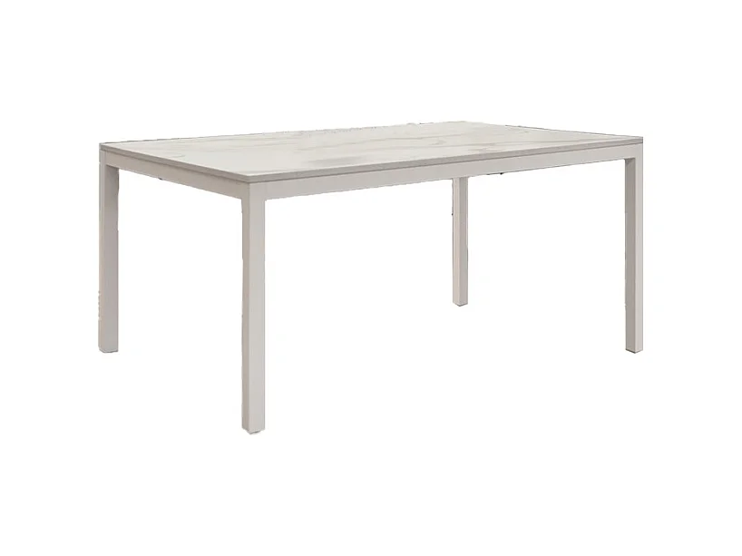 Table en bois, finition marbre et métal blanc, extensible 140x80 - TROPEA