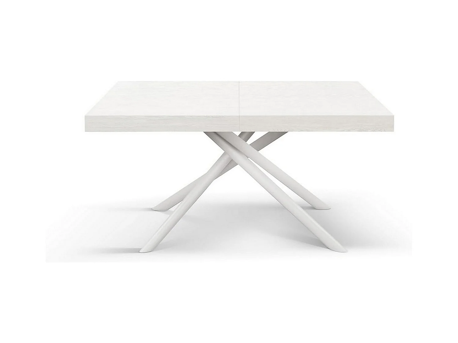 Table en bois, frêne blanc, base blanche, ext.160x90-240x90cm - CARRARA