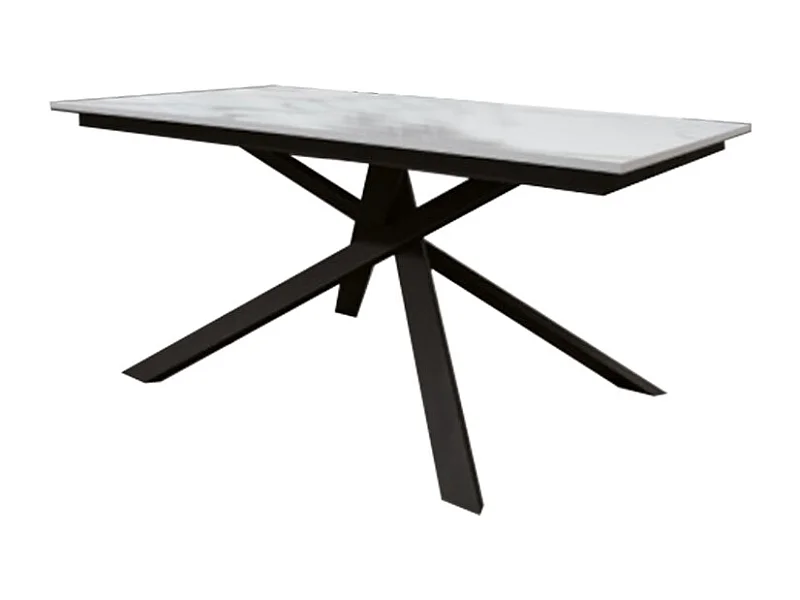 Table en bois, finition marbre blanc, base noire, extensible 160x90 - VOLPAIA